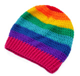 Slouchy fit crochet rainbow striped hat. Bright Rainbow Striped Slouchy Beanie by VelvetVolcano