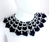 VelvetVolcano Spider Web Collar - Black crocheted collar with white cobweb design