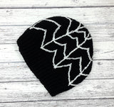 Black crochet slouchy beanie with white spider web / cobweb detail by VelvetVolcano