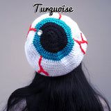 Eye See You Slouchy Eyeball Beanie with Turquoise Iris - Crocheted Spooky Halloween Hat by VelvetVolcano