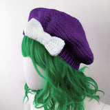 Purple & White Bow Beret - Custom Colour Vintage Inspired Crochet Hat by VelvetVolcano